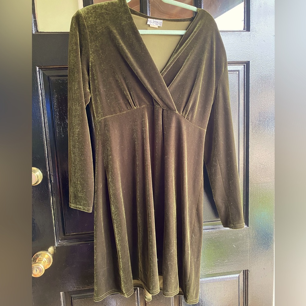 Vintage Olive Green Velvet Stretch Dress